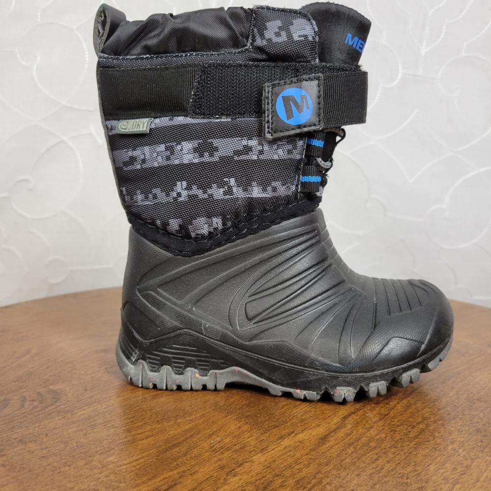 Merrell Kids Winter Boots Sz 7T Black Snow Quest Sports Synthetic‎ Elastic Laces